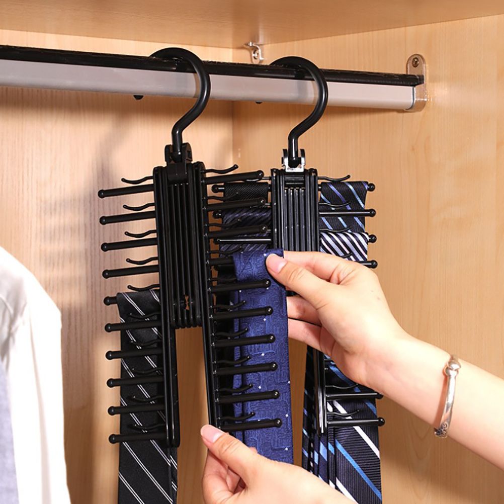 20 Rows Multifunction Tie Rack with Non Slip Clips 360 Degree Rotation Tie Rack view 3