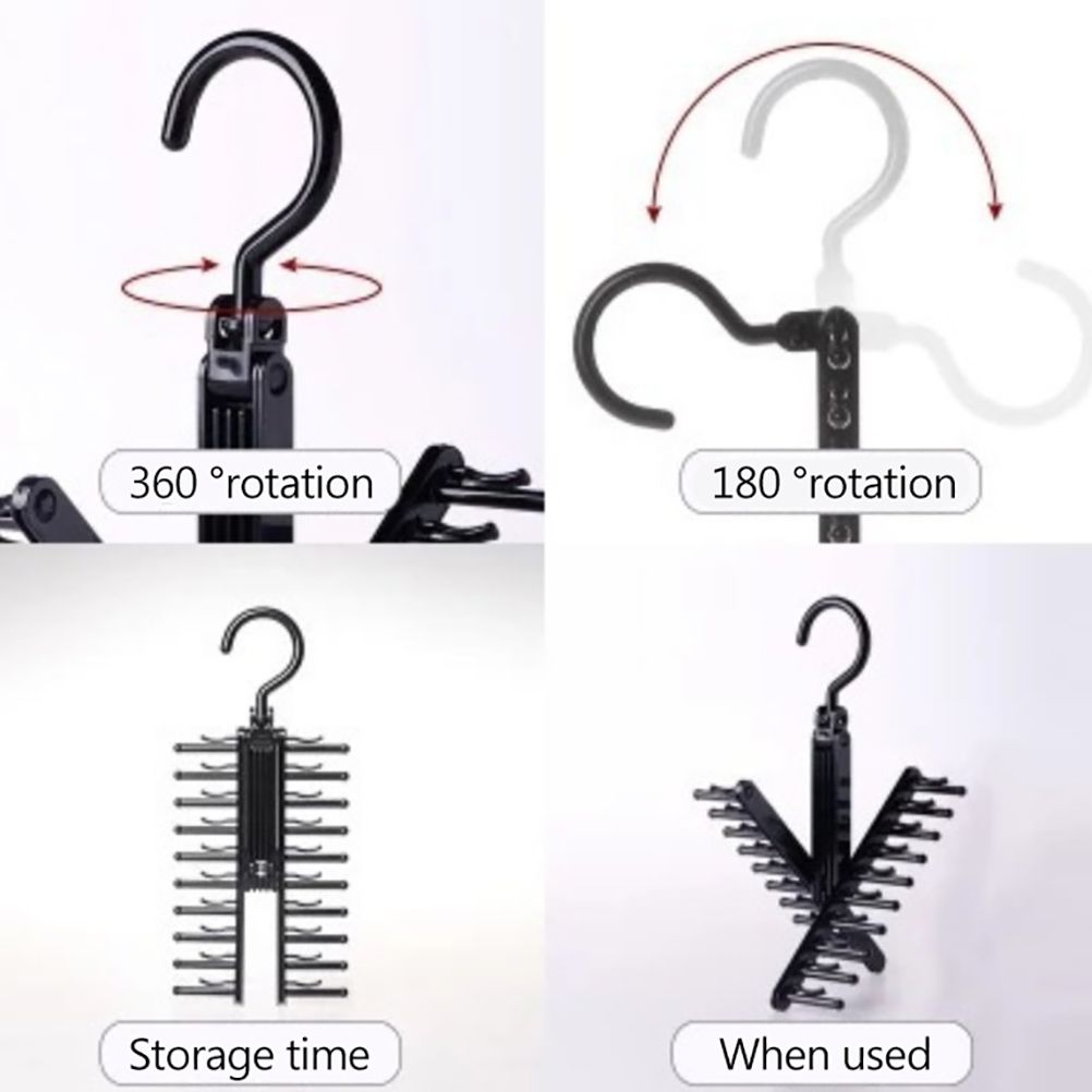 20 Rows Multifunction Tie Rack with Non Slip Clips 360 Degree Rotation Tie Rack view 4