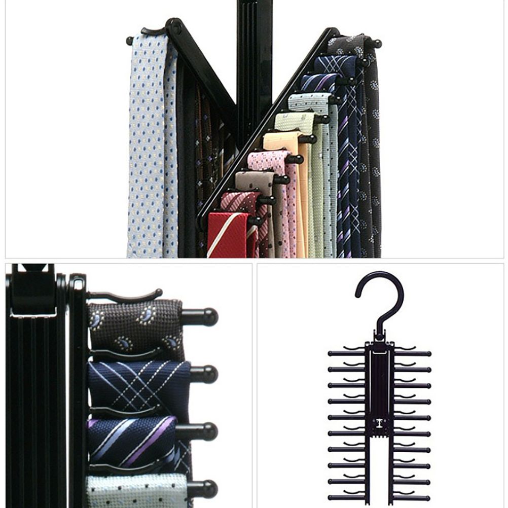 20 Rows Multifunction Tie Rack with Non Slip Clips 360 Degree Rotation Tie Rack view 10