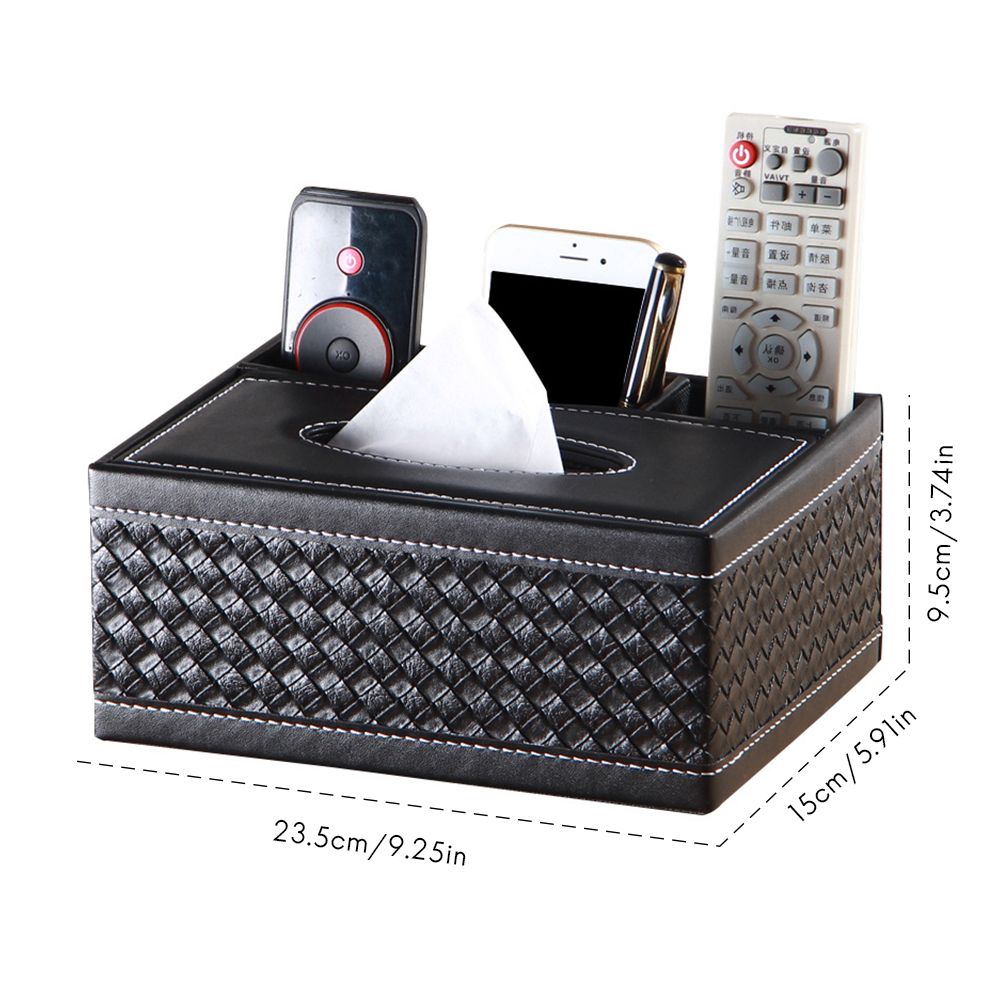 PU Leather Rectangular Remote Control Tissue Box Organizer Tissue Box Cover view 2