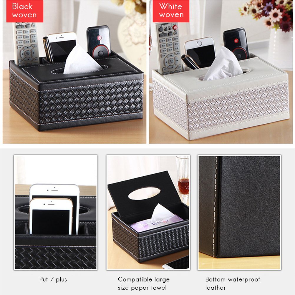 PU Leather Rectangular Remote Control Tissue Box Organizer Tissue Box Cover view 3