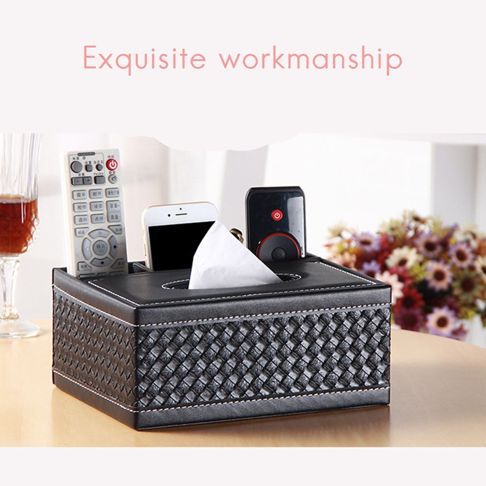 PU Leather Rectangular Remote Control Tissue Box Organizer Tissue Box Cover view 4