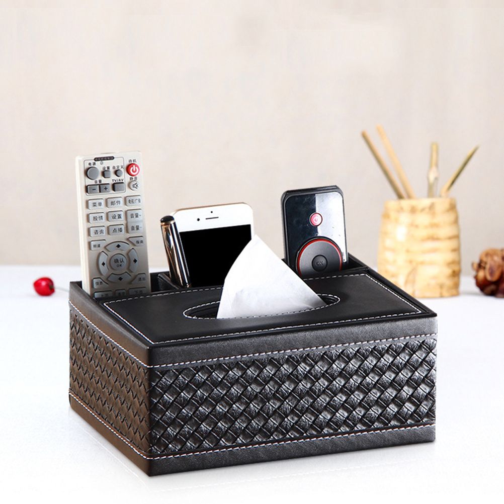 PU Leather Rectangular Remote Control Tissue Box Organizer Tissue Box Cover view 5