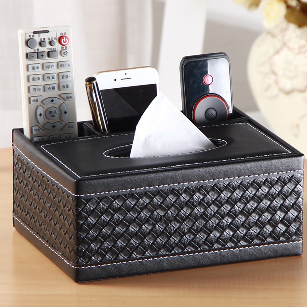 PU Leather Rectangular Remote Control Tissue Box Organizer Tissue Box Cover view 7