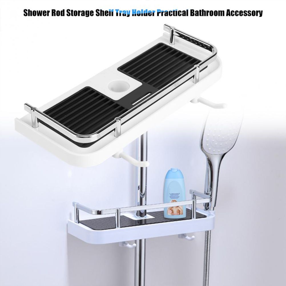 Adjustable Bathroom Shelf Rack Storage Holder Shower Rod Mounted Shampoo Gel view 3
