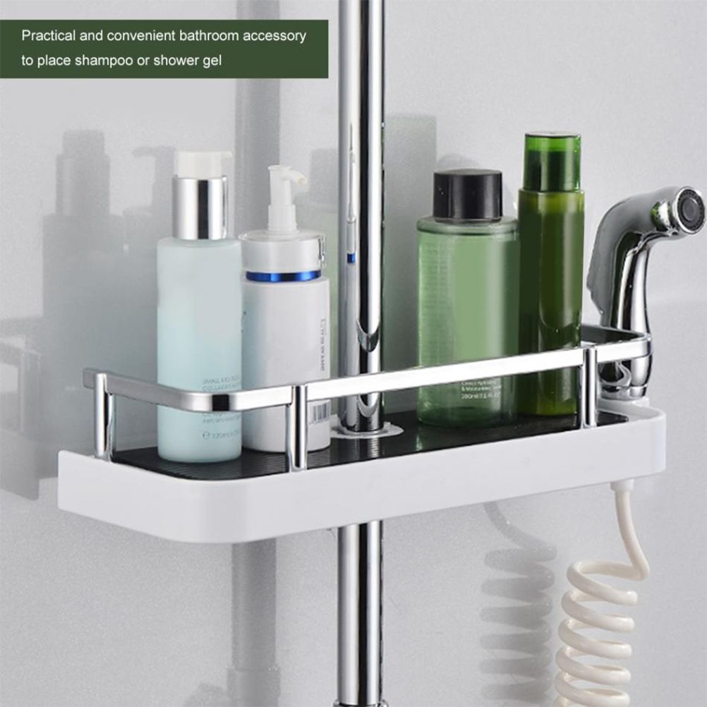 Adjustable Bathroom Shelf Rack Storage Holder Shower Rod Mounted Shampoo Gel view 4
