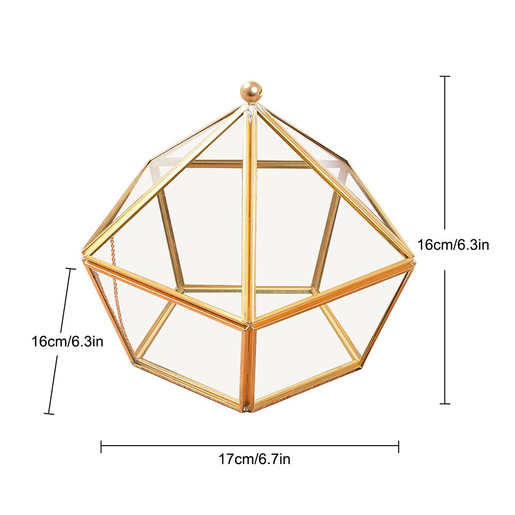 Nodic Pentagon Shape Geometric Transparent Glass Flower Room Glass Ring Box view 2