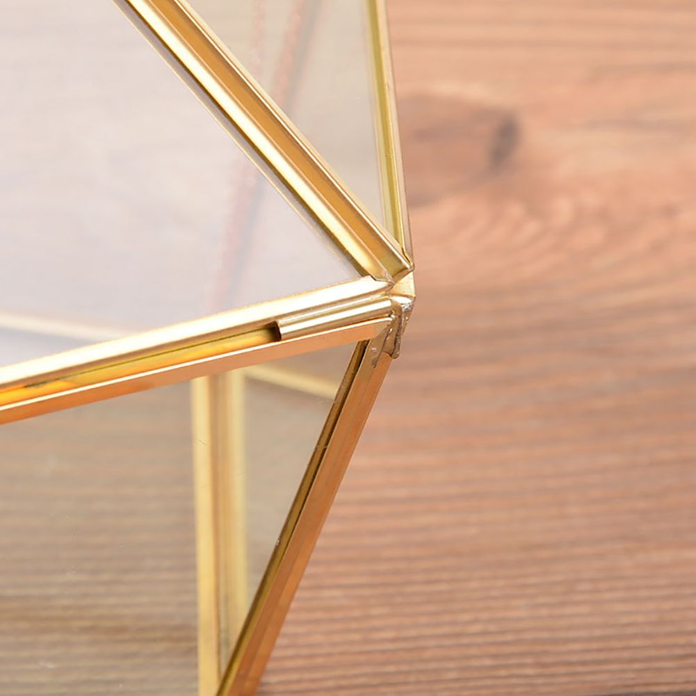 Nodic Pentagon Shape Geometric Transparent Glass Flower Room Glass Ring Box view 5