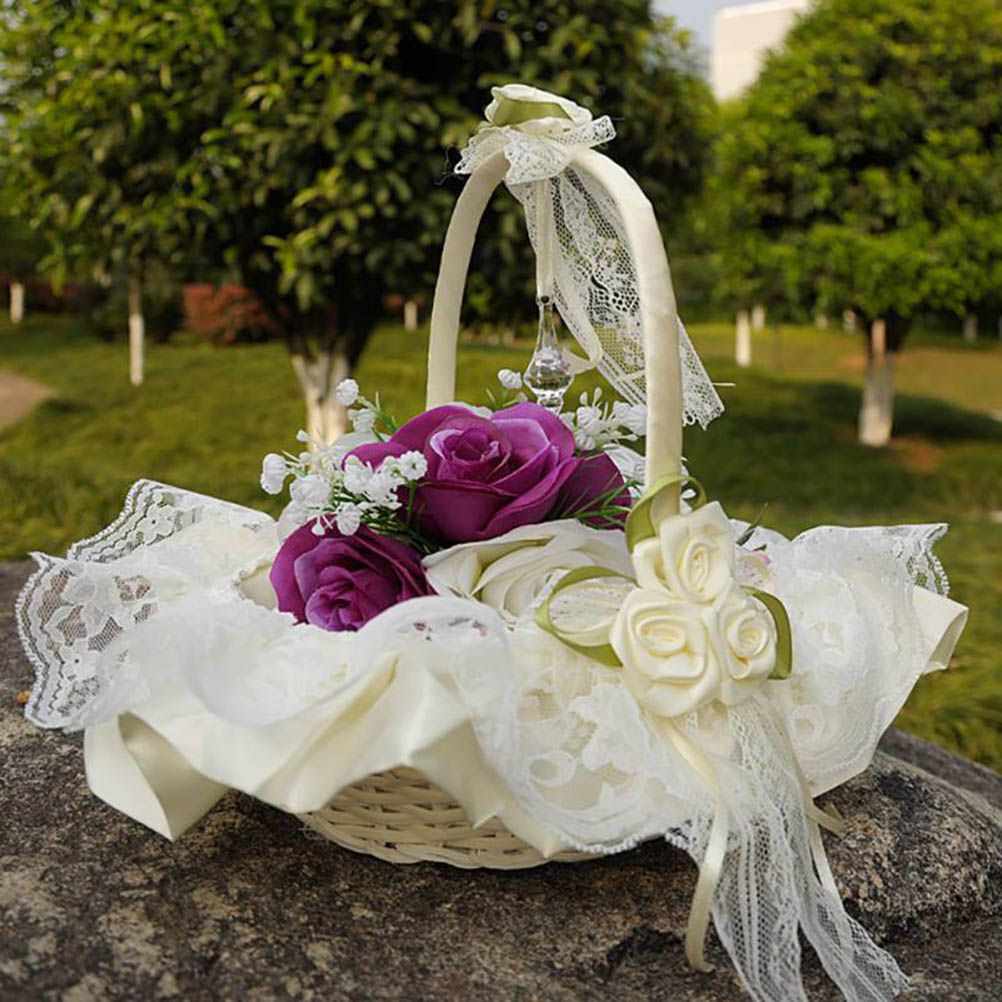 Wedding Flower Basket Wedding Flower Girl Basket Hand Woven Lace Wedding Basket view 9