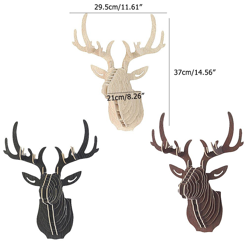 3D Wooden DIY Animal Deer Head Puzzle Model Home Office Wall Hanging Storage view 2