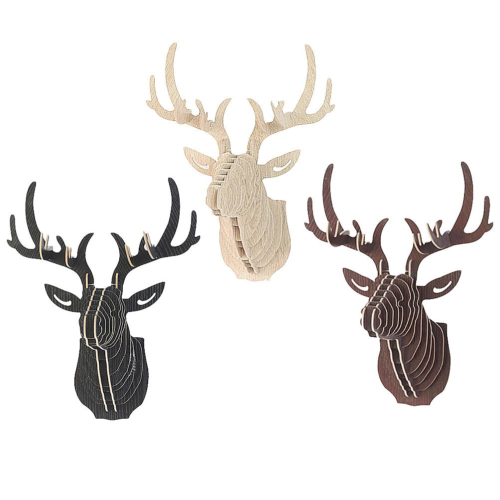 3D Wooden DIY Animal Deer Head Puzzle Model Home Office Wall Hanging Storage view 4