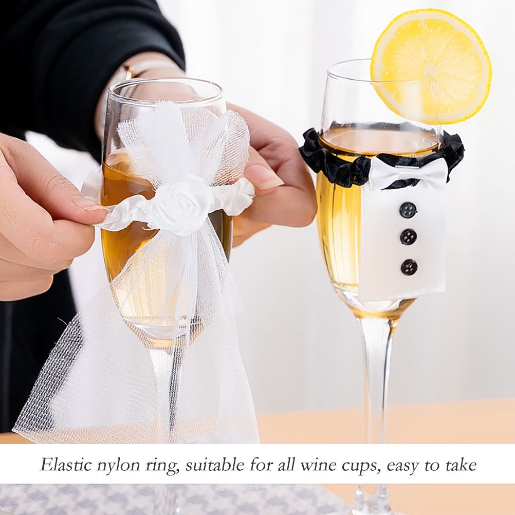 8Pcs/4Set Wedding Wine Cups Decoration Marriage Bride And Groom Champagne view 6