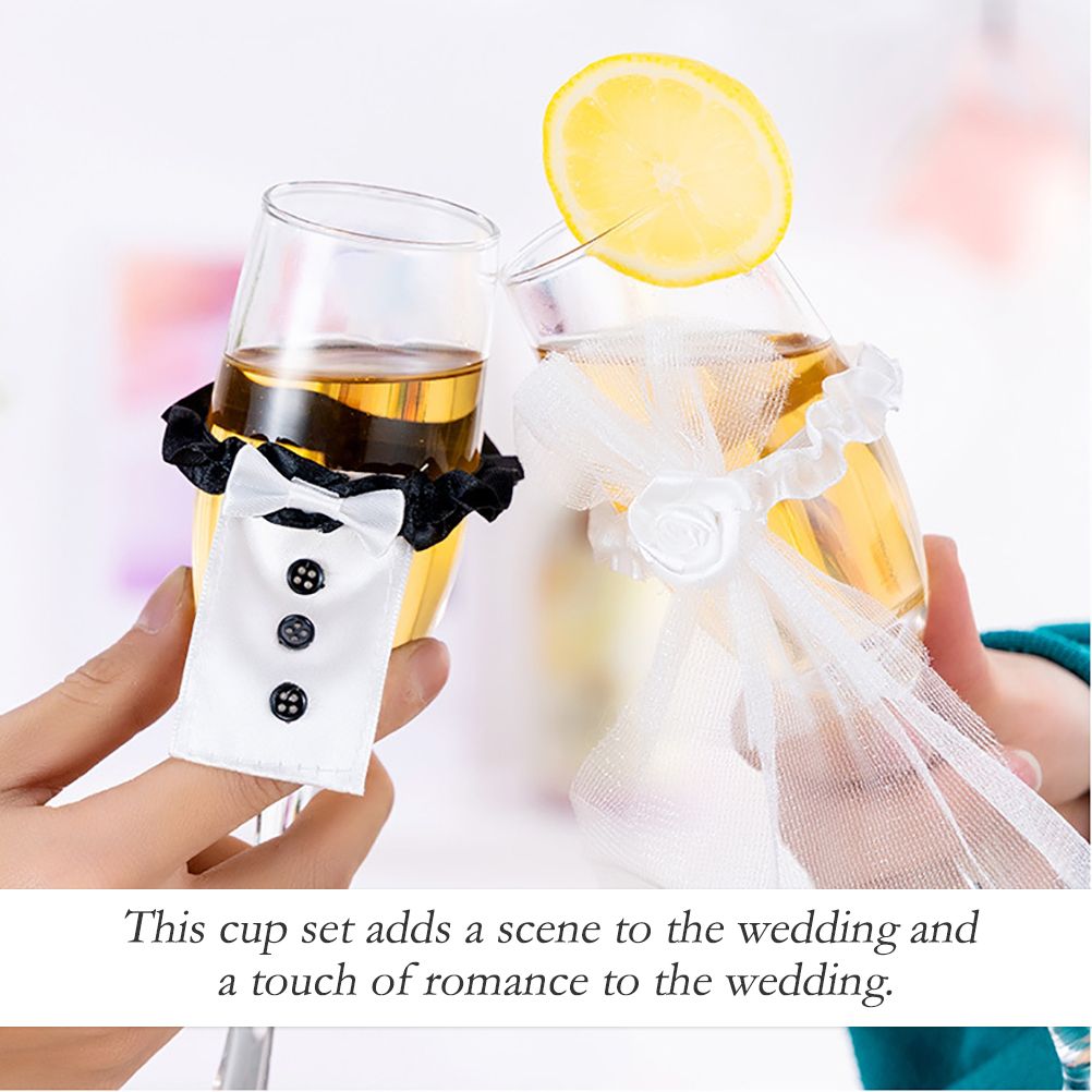 8Pcs/4Set Wedding Wine Cups Decoration Marriage Bride And Groom Champagne view 7