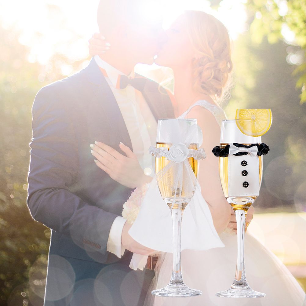 8Pcs/4Set Wedding Wine Cups Decoration Marriage Bride And Groom Champagne view 9