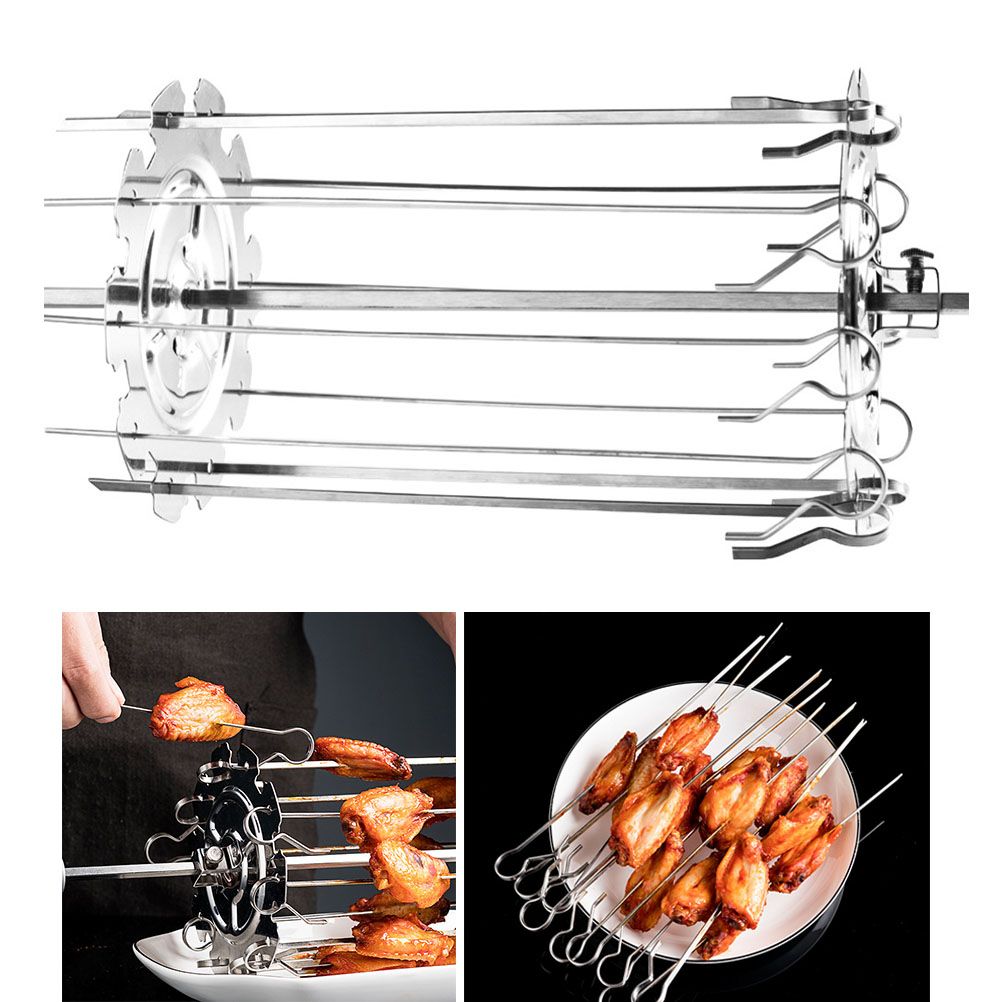 Stainless Steel Grilled Cage Roaster Rotating Grill Barbecue Meat Skewer Tool