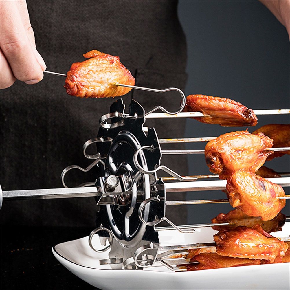 Stainless Steel Grilled Cage Roaster Rotating Grill Barbecue Meat Skewer Tool view 4