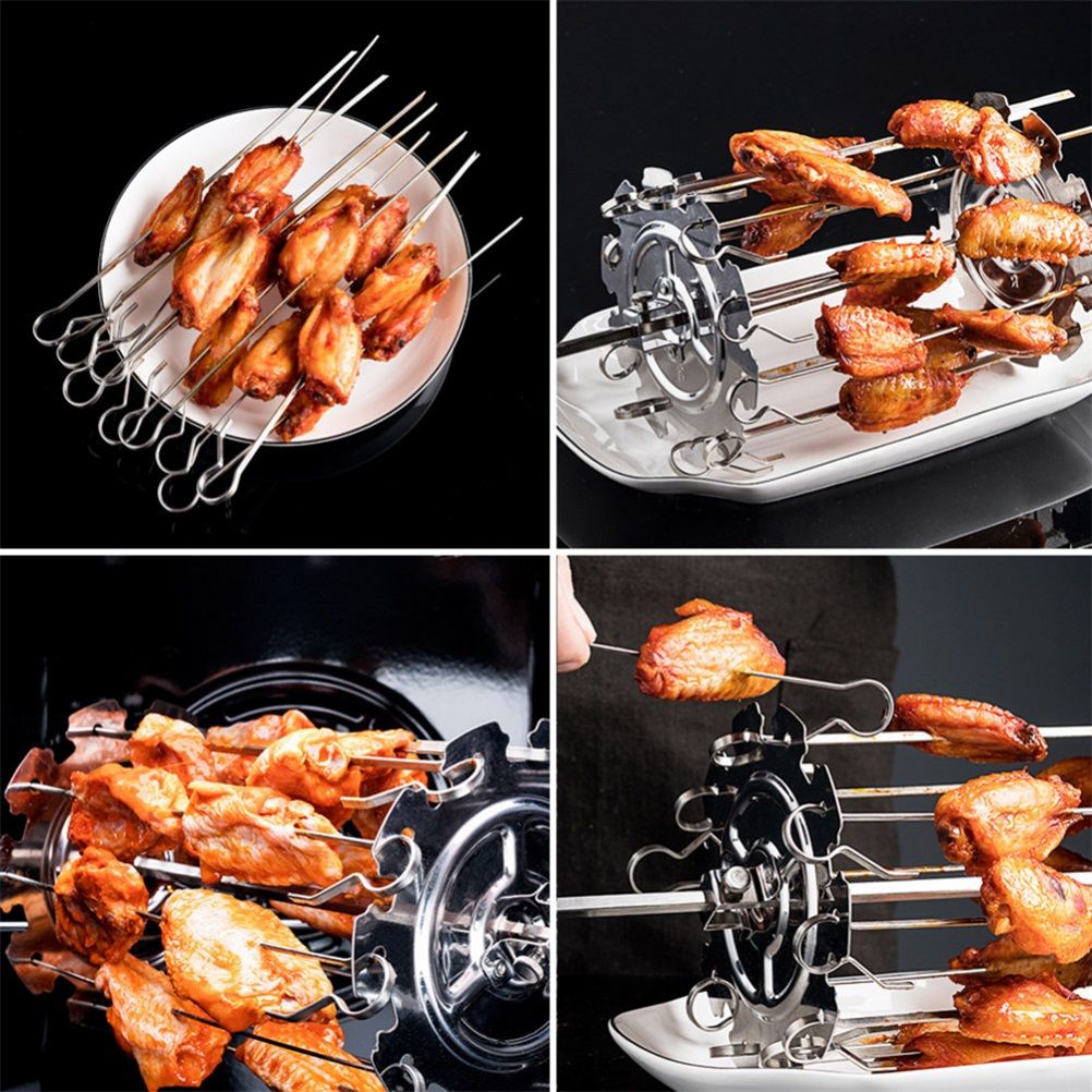 Stainless Steel Grilled Cage Roaster Rotating Grill Barbecue Meat Skewer Tool view 8