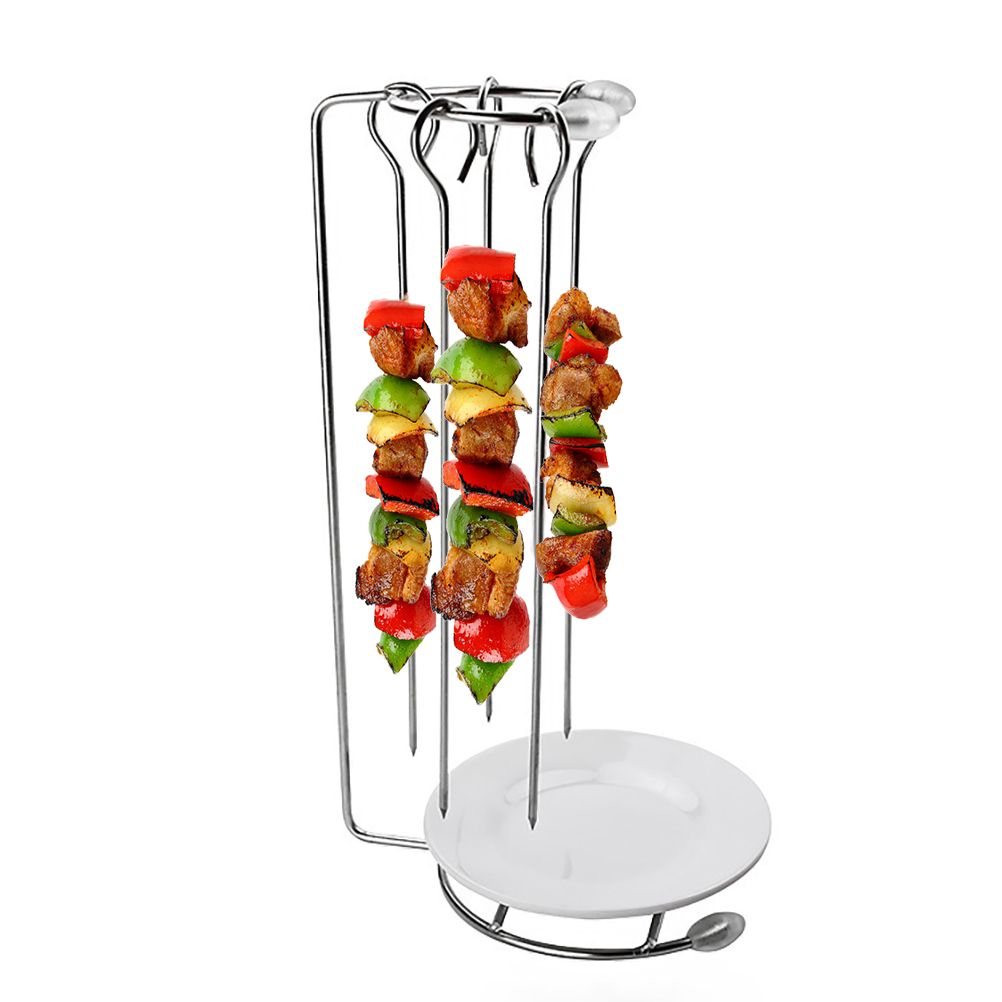 Stainless Steel Barbecue Skewers with Rack Grilling Needle and Holder Set view 7