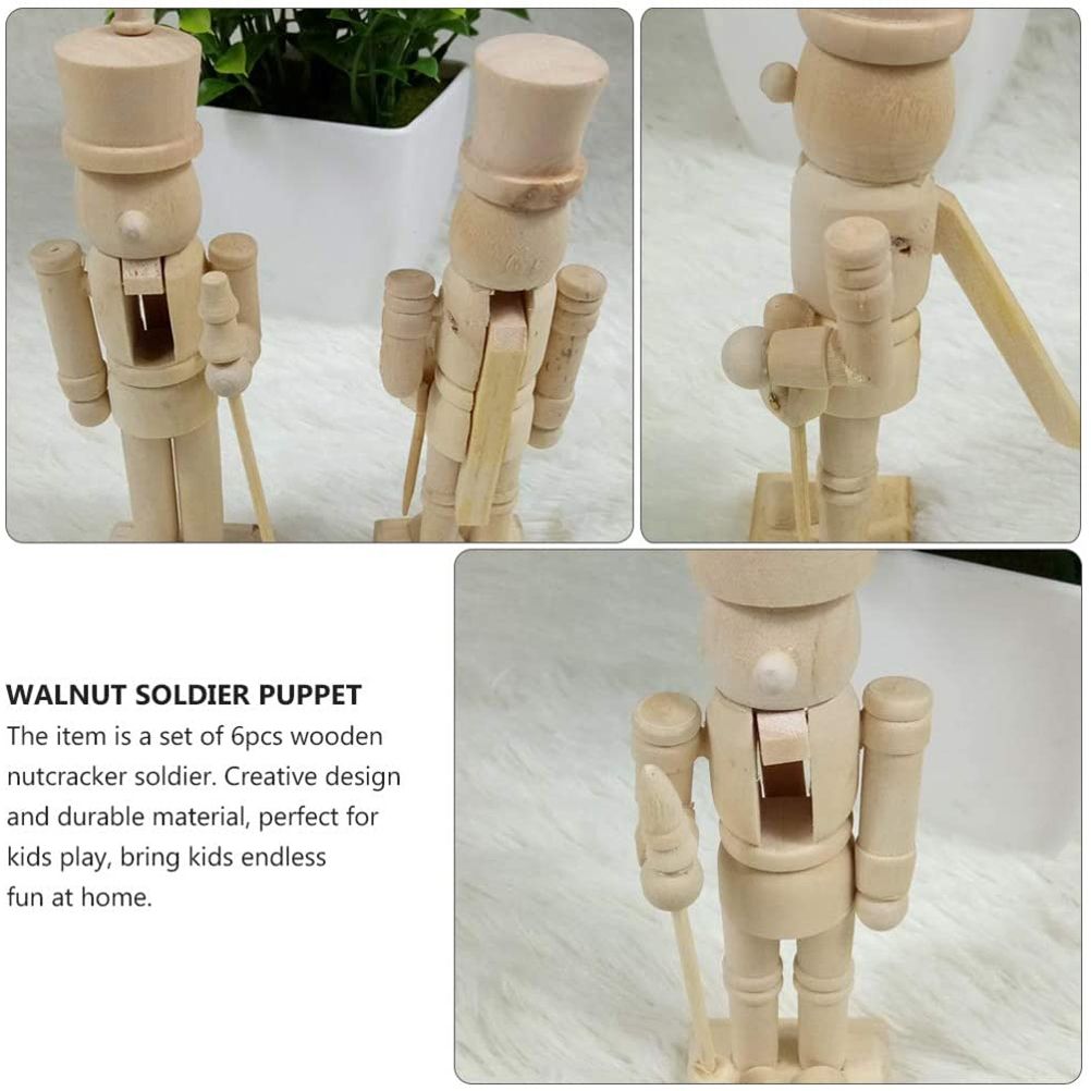 6pcs 12cm Christmas Nutcracker Ornament Set Wooden Nutcracker Character view 5