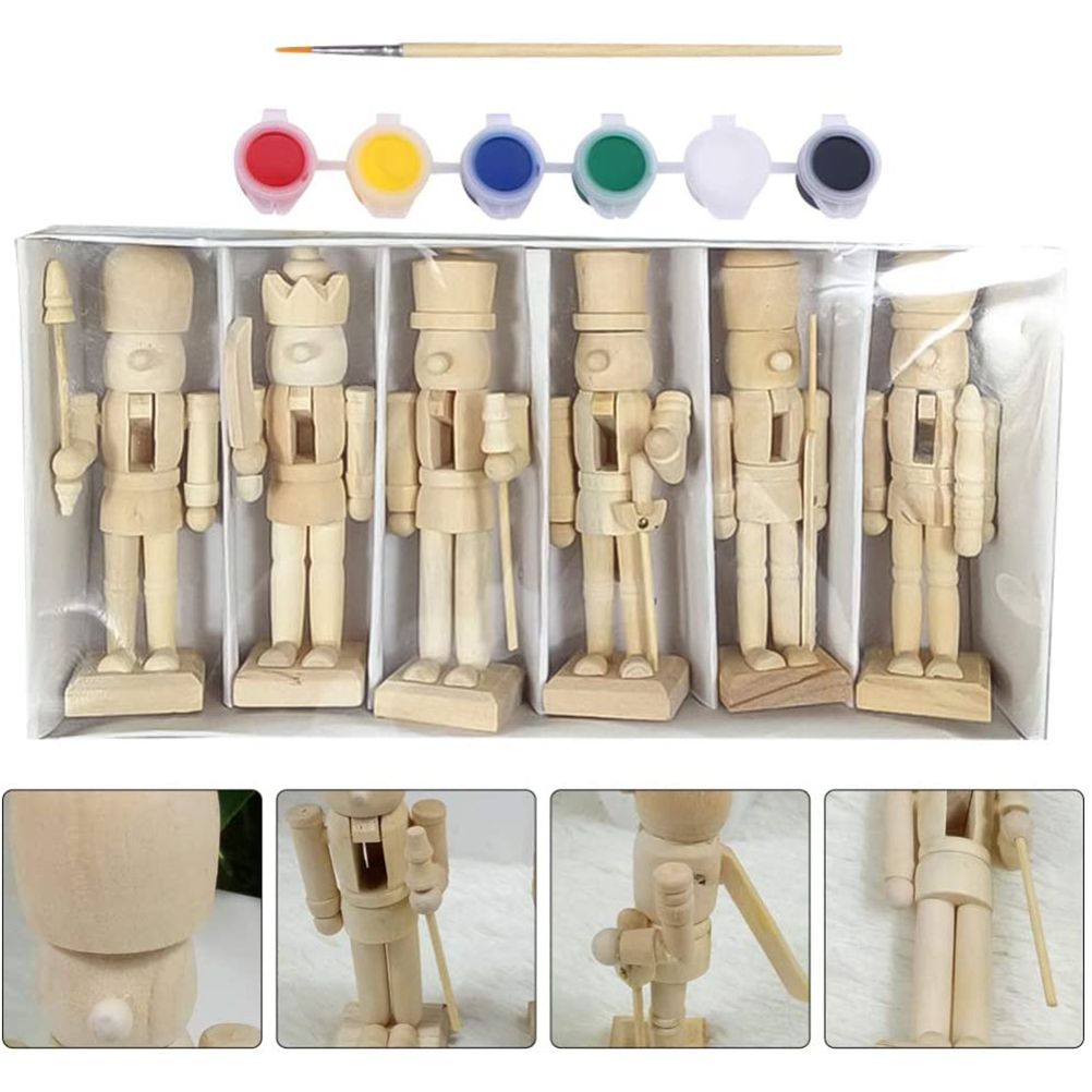 6pcs 12cm Christmas Nutcracker Ornament Set Wooden Nutcracker Character view 6