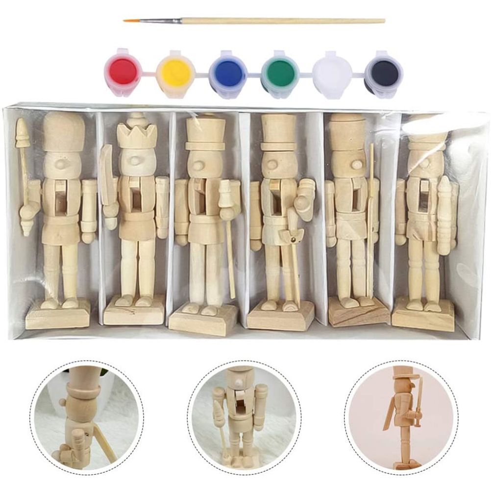 6pcs 12cm Christmas Nutcracker Ornament Set Wooden Nutcracker Character view 7