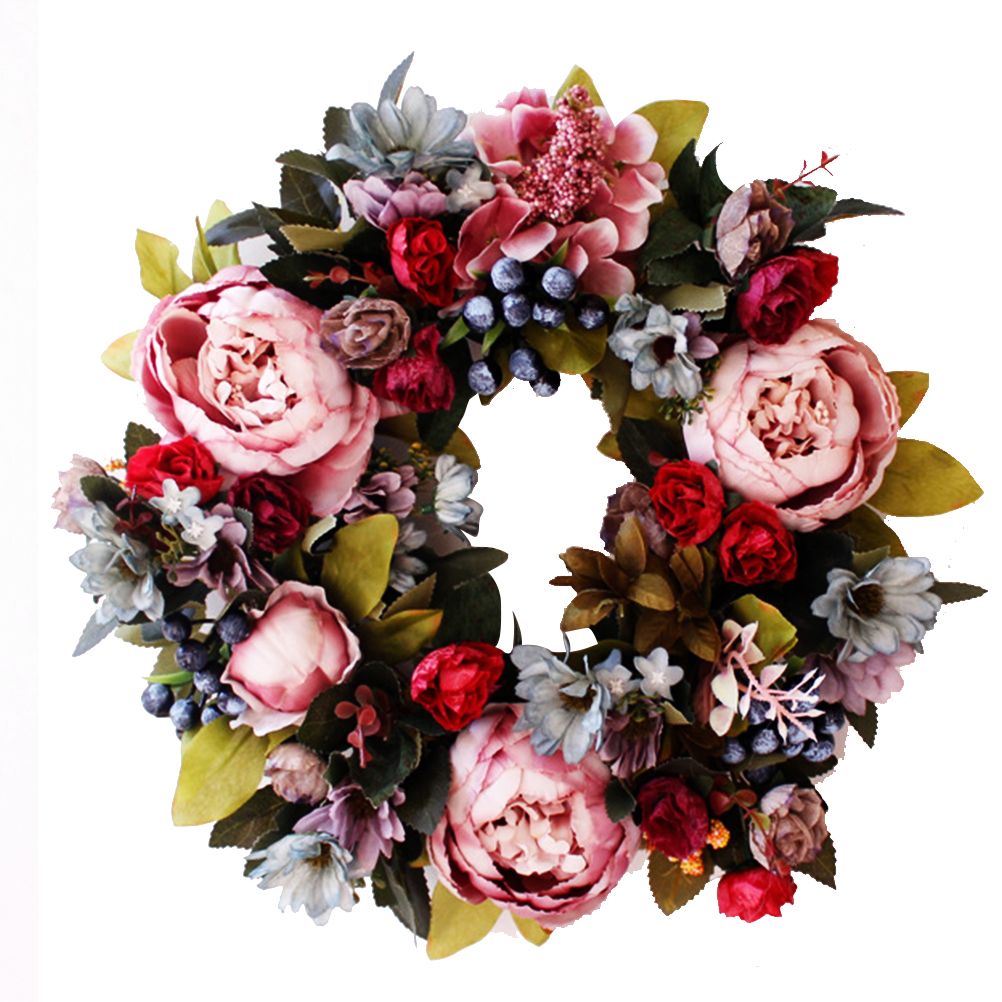 Christmas Wreath Handcraft Peony Wreath Artificial Spring Garland Wreath for