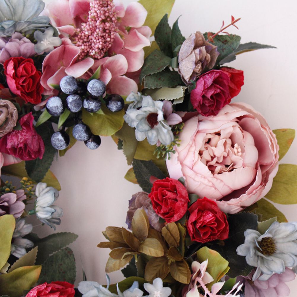 Christmas Wreath Handcraft Peony Wreath Artificial Spring Garland Wreath for view 3