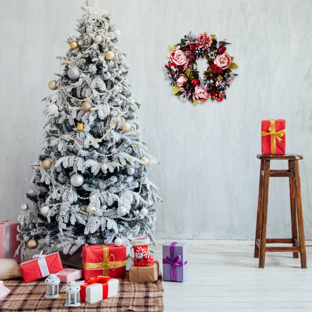 Christmas Wreath Handcraft Peony Wreath Artificial Spring Garland Wreath for view 4