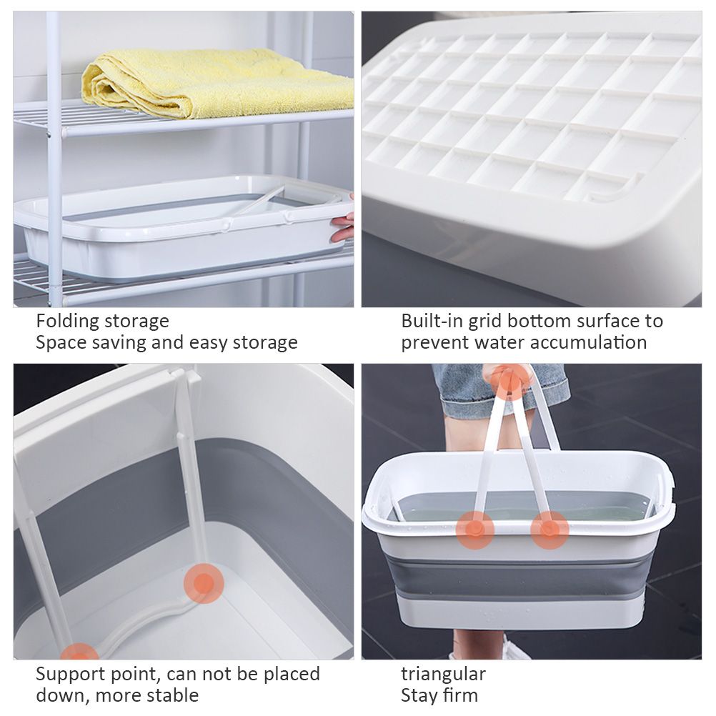 Collapsible Mop Bucket Portable Plastic Bucket Folding Storage Basket with Handle view 8