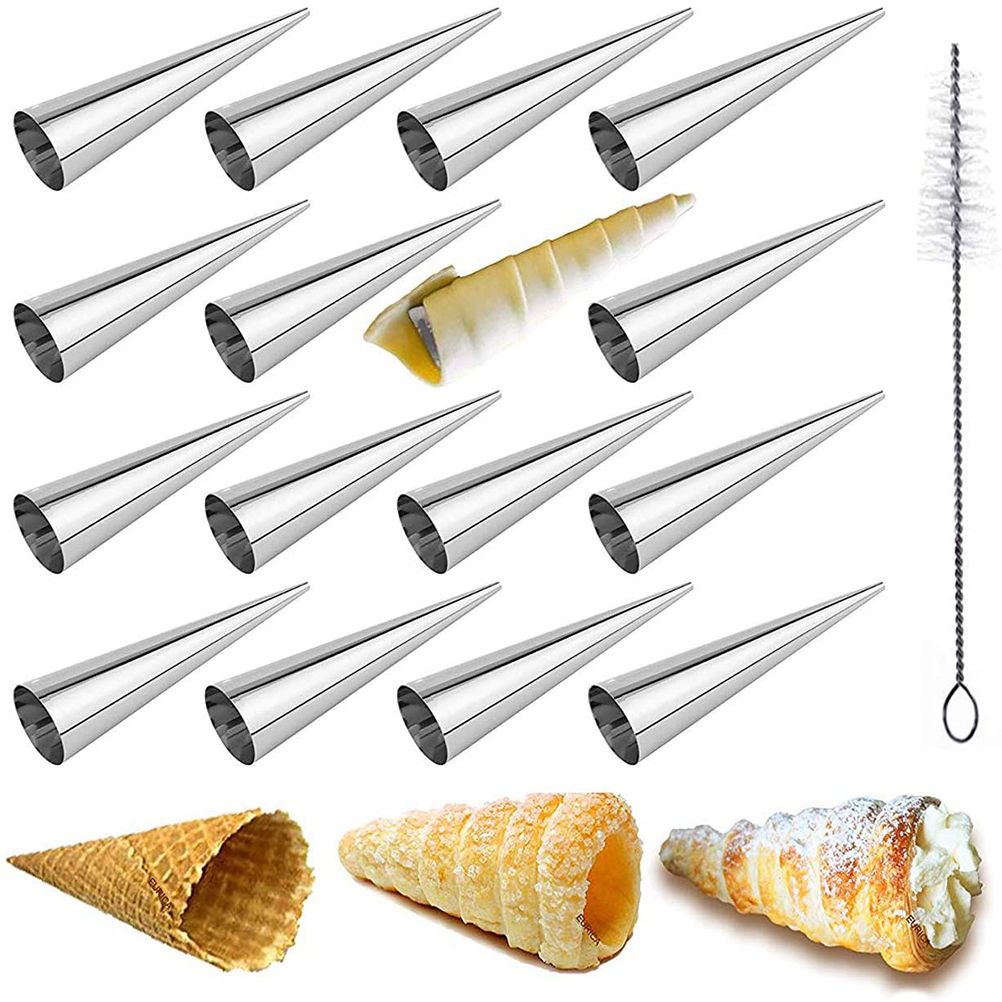 16Pcs Stainless Steel Cream Horn Molds Set Filled Dessert Pastry Cone Metal