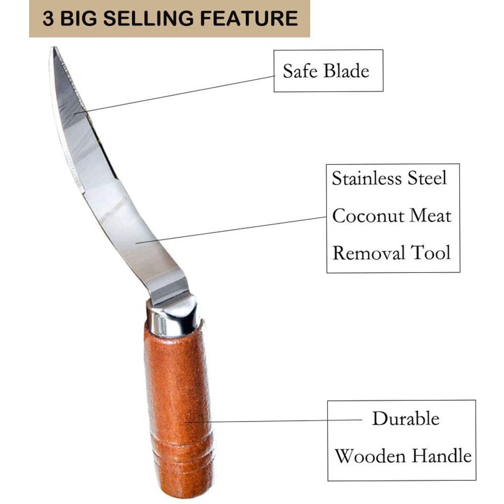 Stainless Steel Coconut Stripper with Durable Wooden Handle Coconut Opener for view 3