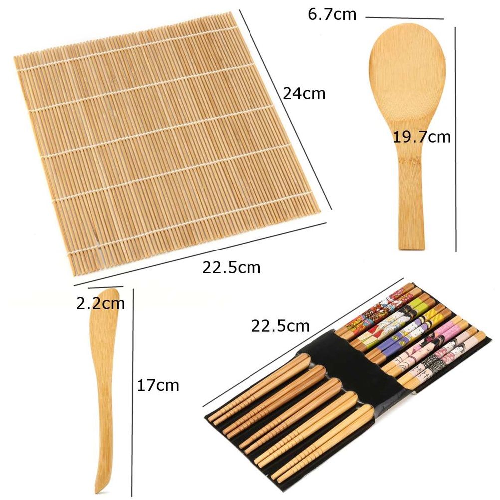 Bamboo Sushi Maker Set Sushi Rolling Mat Kits Sushi Curtain Blade Spoon and view 2