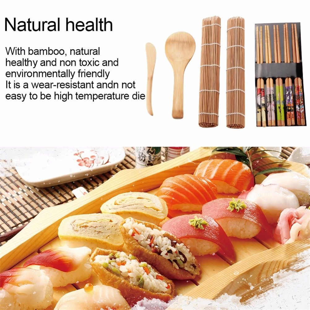 Bamboo Sushi Maker Set Sushi Rolling Mat Kits Sushi Curtain Blade Spoon and view 4