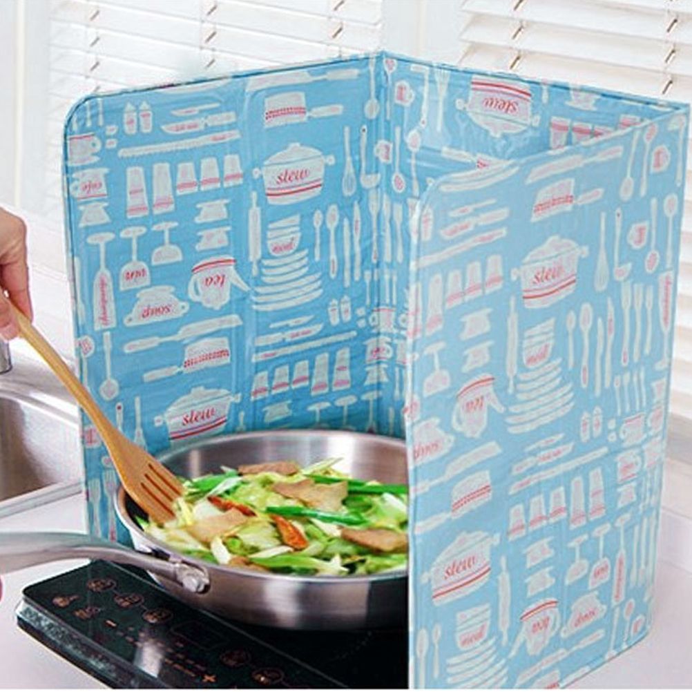 3 Sided Kitchen Splatter Guard Foldable Oil Proof Board Aluminum Foil Gas view 4