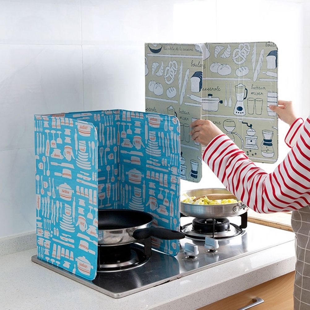 3 Sided Kitchen Splatter Guard Foldable Oil Proof Board Aluminum Foil Gas view 8