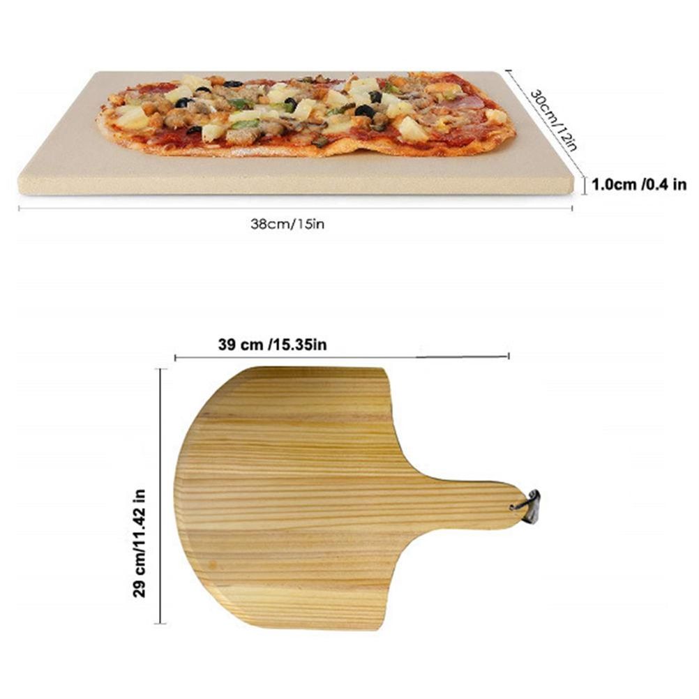 1 Set Pizza Stone Wooden Pizza Peel Paddle Baking Stone for Oven and Grill view 2