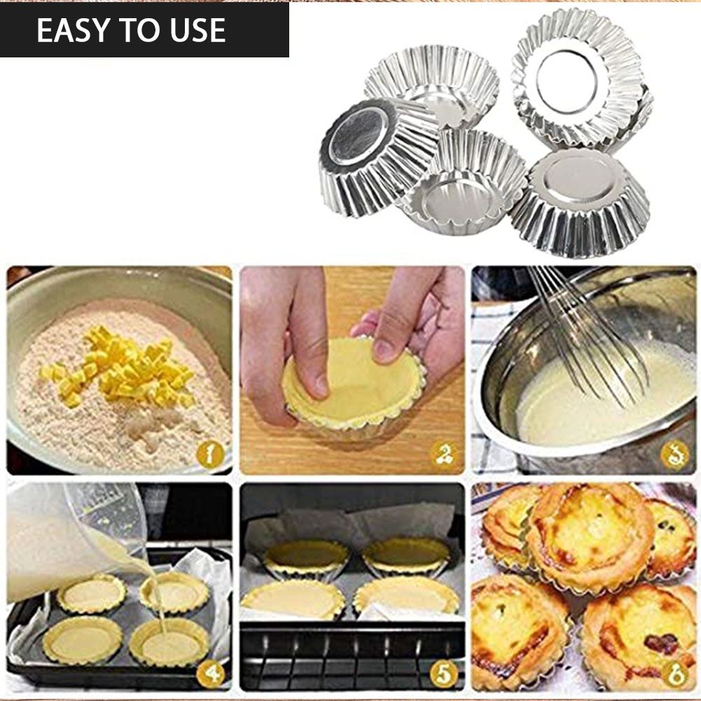 30Pcs Egg Tart Molds Mini Aluminum Cake Muffin Moulds Tins Pans Non Stick view 10