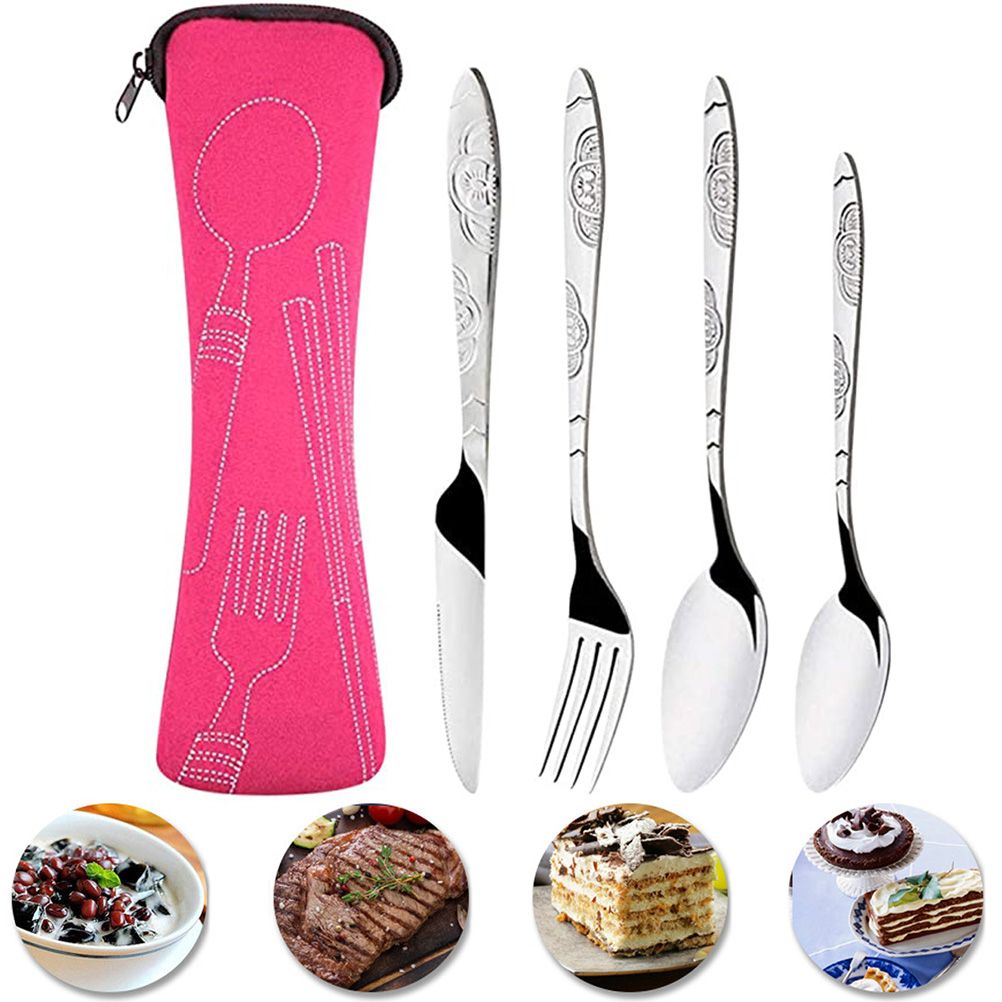 4PCS Cutlery Set Stainless Steel Cutlery for Cutter Fork Spoon Surface Carved view 3