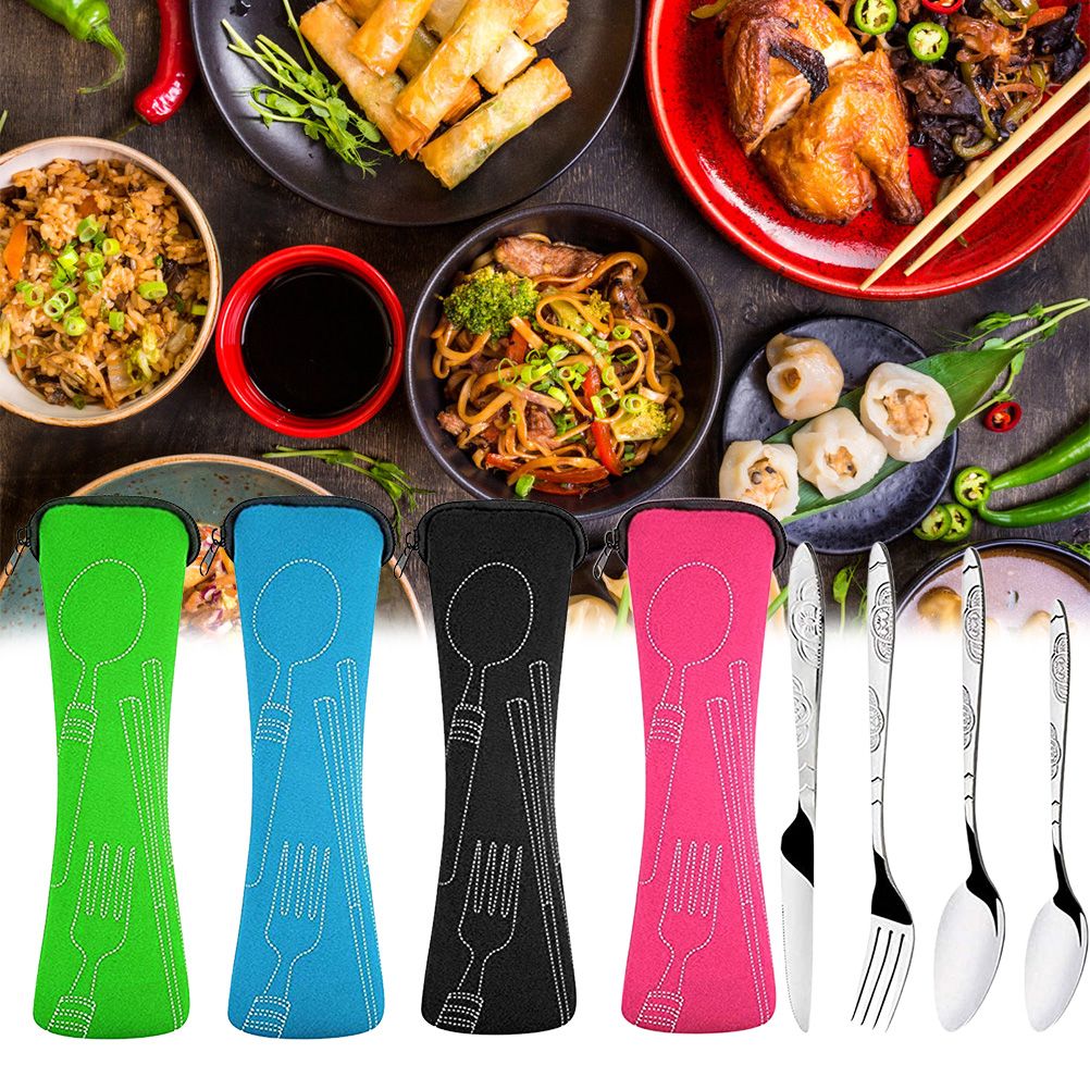 4PCS Cutlery Set Stainless Steel Cutlery for Cutter Fork Spoon Surface Carved view 2