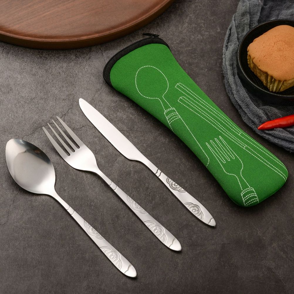 4PCS Cutlery Set Stainless Steel Cutlery for Cutter Fork Spoon Surface Carved view 3