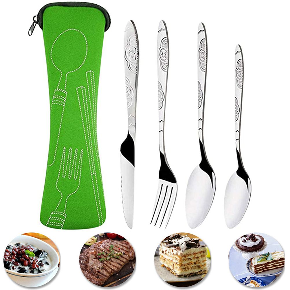 4PCS Cutlery Set Stainless Steel Cutlery for Cutter Fork Spoon Surface Carved view 7