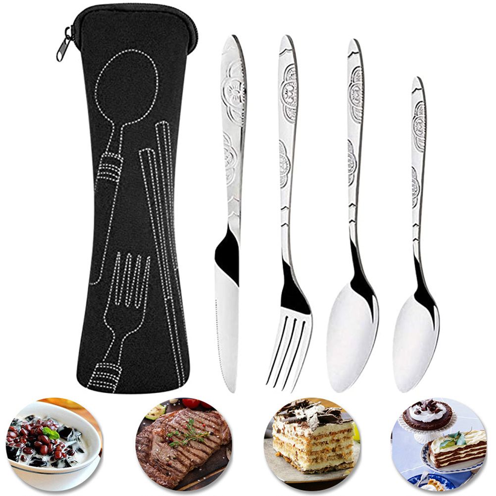 4PCS Cutlery Set Stainless Steel Cutlery for Cutter Fork Spoon Surface Carved