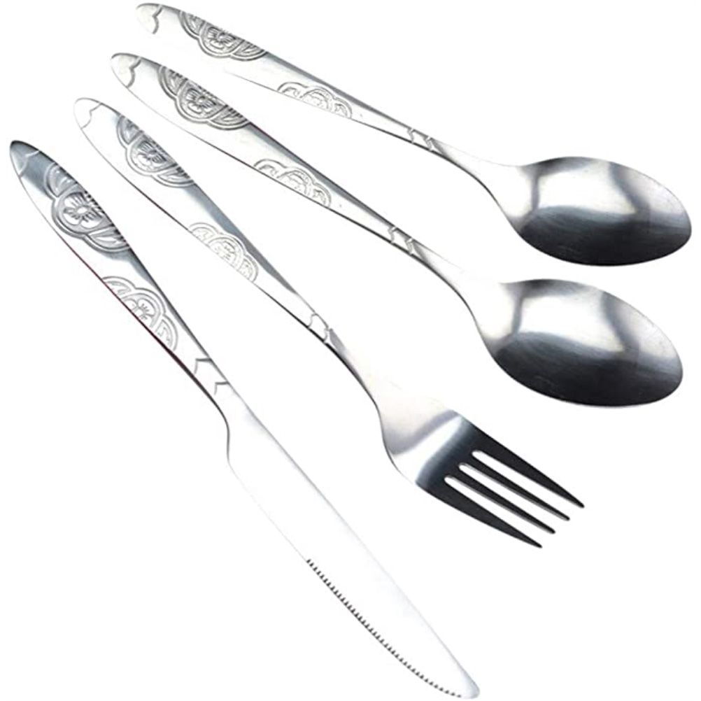 4PCS Cutlery Set Stainless Steel Cutlery for Cutter Fork Spoon Surface Carved view 4