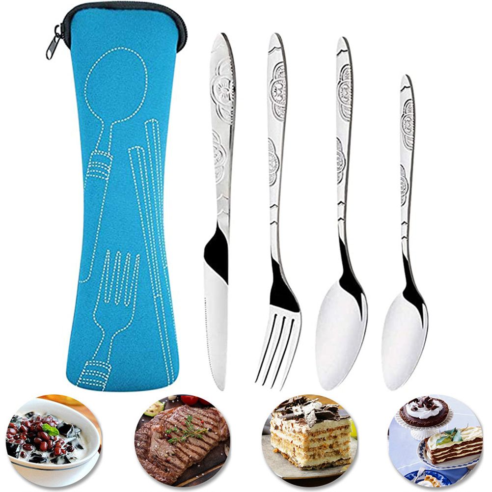 4PCS Cutlery Set Stainless Steel Cutlery for Cutter Fork Spoon Surface Carved view 9