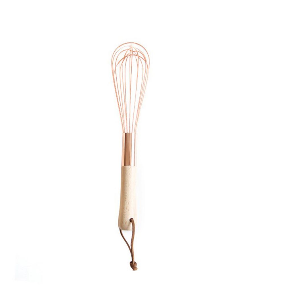Wooden Handle Stainless Steel Whisk Egg Beater Rose Gold Mixing Cooking Tools