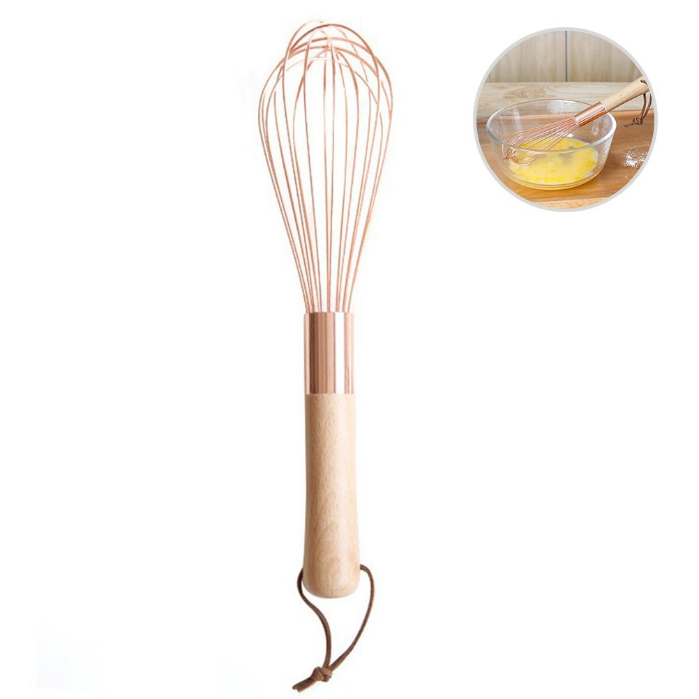 Wooden Handle Stainless Steel Whisk Egg Beater Rose Gold Mixing Cooking Tools view 10