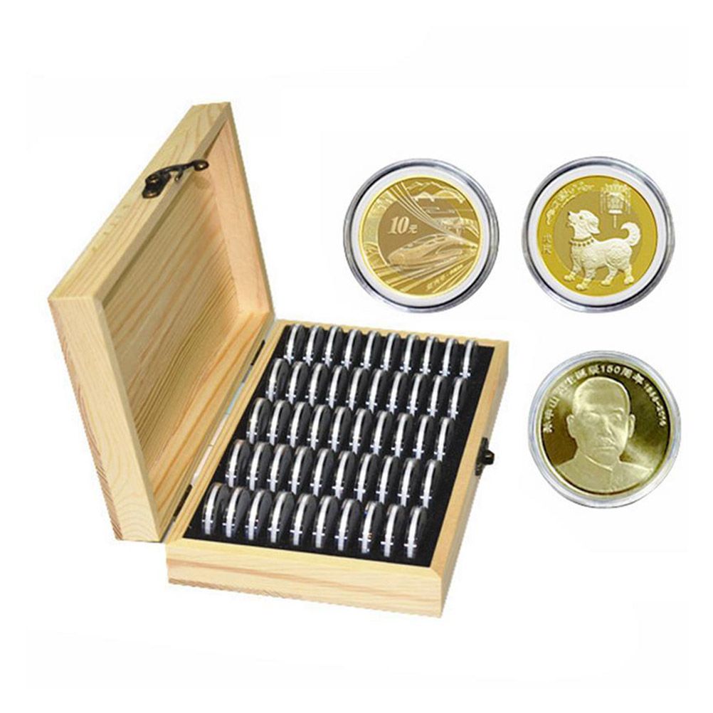 Adjustable 50 Coin Storage Tool Round Coin Storage Wooden Box Commemorative
