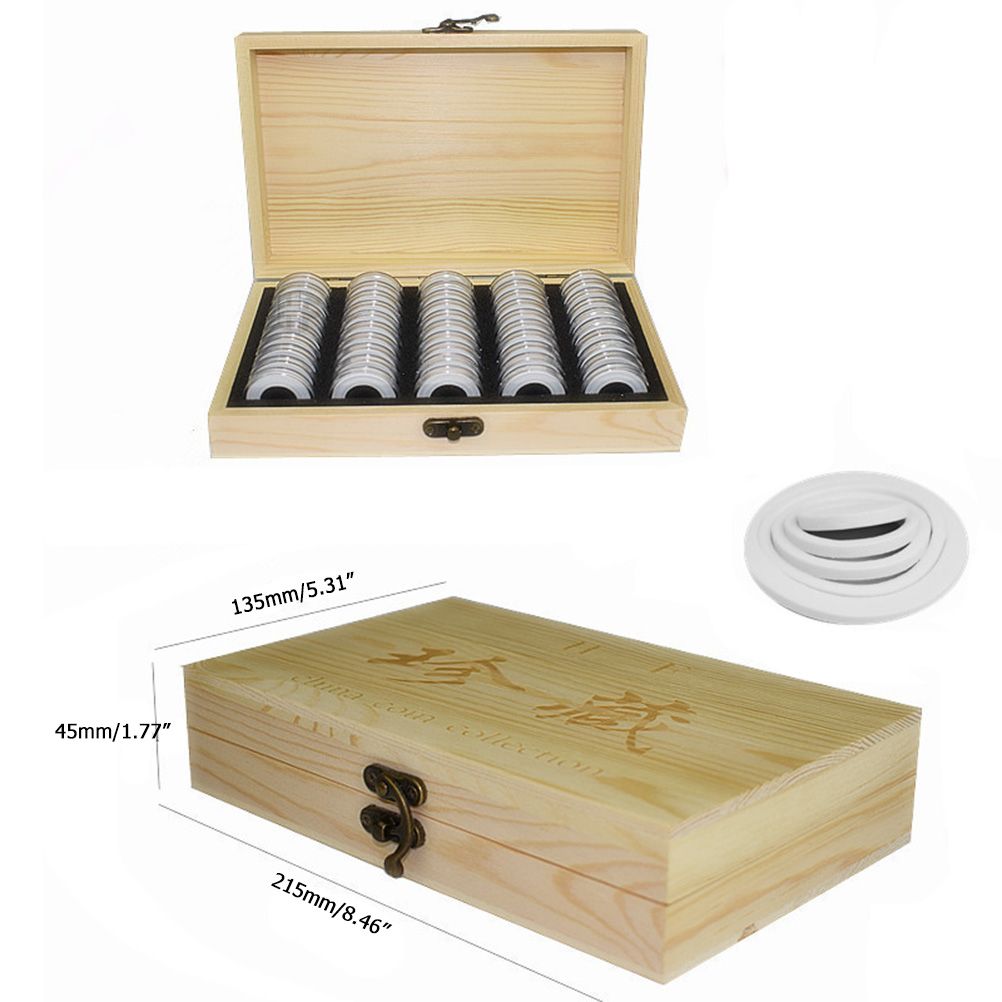 Adjustable 50 Coin Storage Tool Round Coin Storage Wooden Box Commemorative view 2