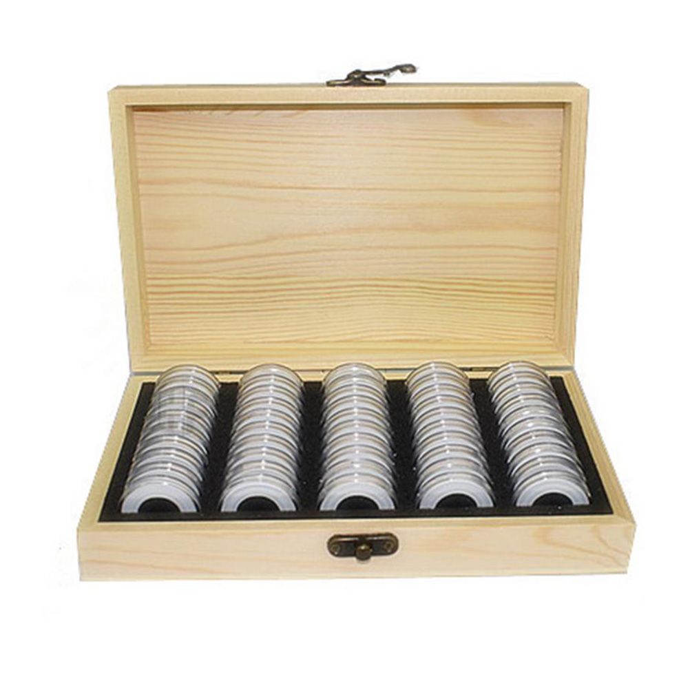 Adjustable 50 Coin Storage Tool Round Coin Storage Wooden Box Commemorative view 3