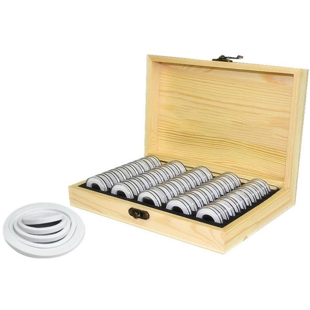 Adjustable 50 Coin Storage Tool Round Coin Storage Wooden Box Commemorative view 5